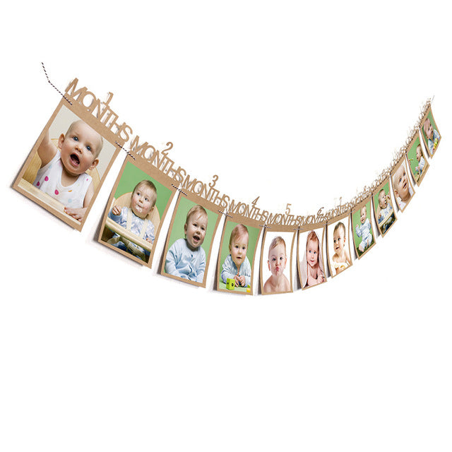 1-12 Months Baby Photo Folder Kids Birthday Theme Party Decorations Toys Photo Banner Monthly Photo Wall Home Decoration Banner