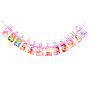 1-12 Months Baby Photo Folder Kids Birthday Theme Party Decorations Toys Photo Banner Monthly Photo Wall Home Decoration Banner